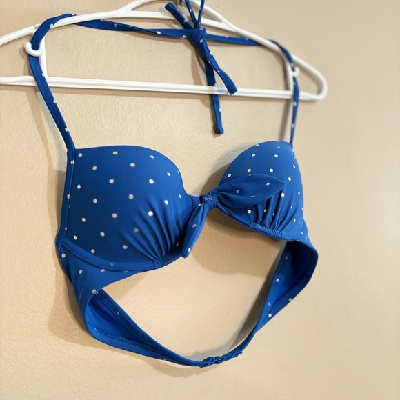 Aerie Vibrant Blue & Silver Polka Dot Push Up Halter Bikini Top - Size 34B EUC - Picture 7 of 13